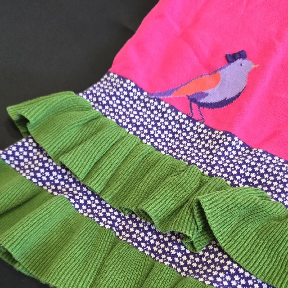 Gymboree Girls 6 Bird Ruffle Pink and Green Kids Dress
